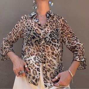 Vintage Sheer Leopard Print Button Up